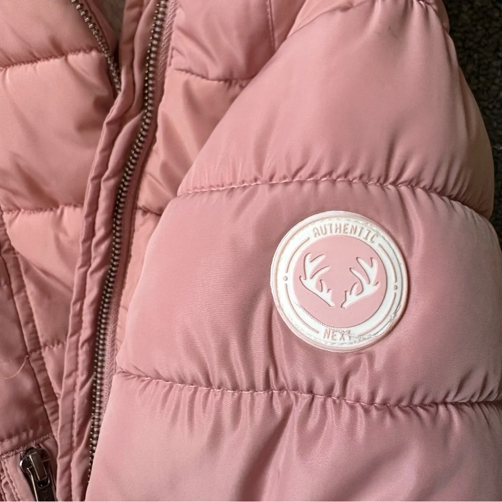 Next Pink Puffer Jacket with Faux Fur Hood